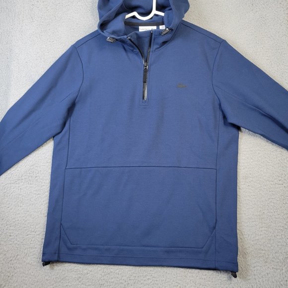 Lacoste 1/4 Zip Hoodie Men's Size S Drawstring Waist Pockets Hooded Blue - Picture 4 of 15